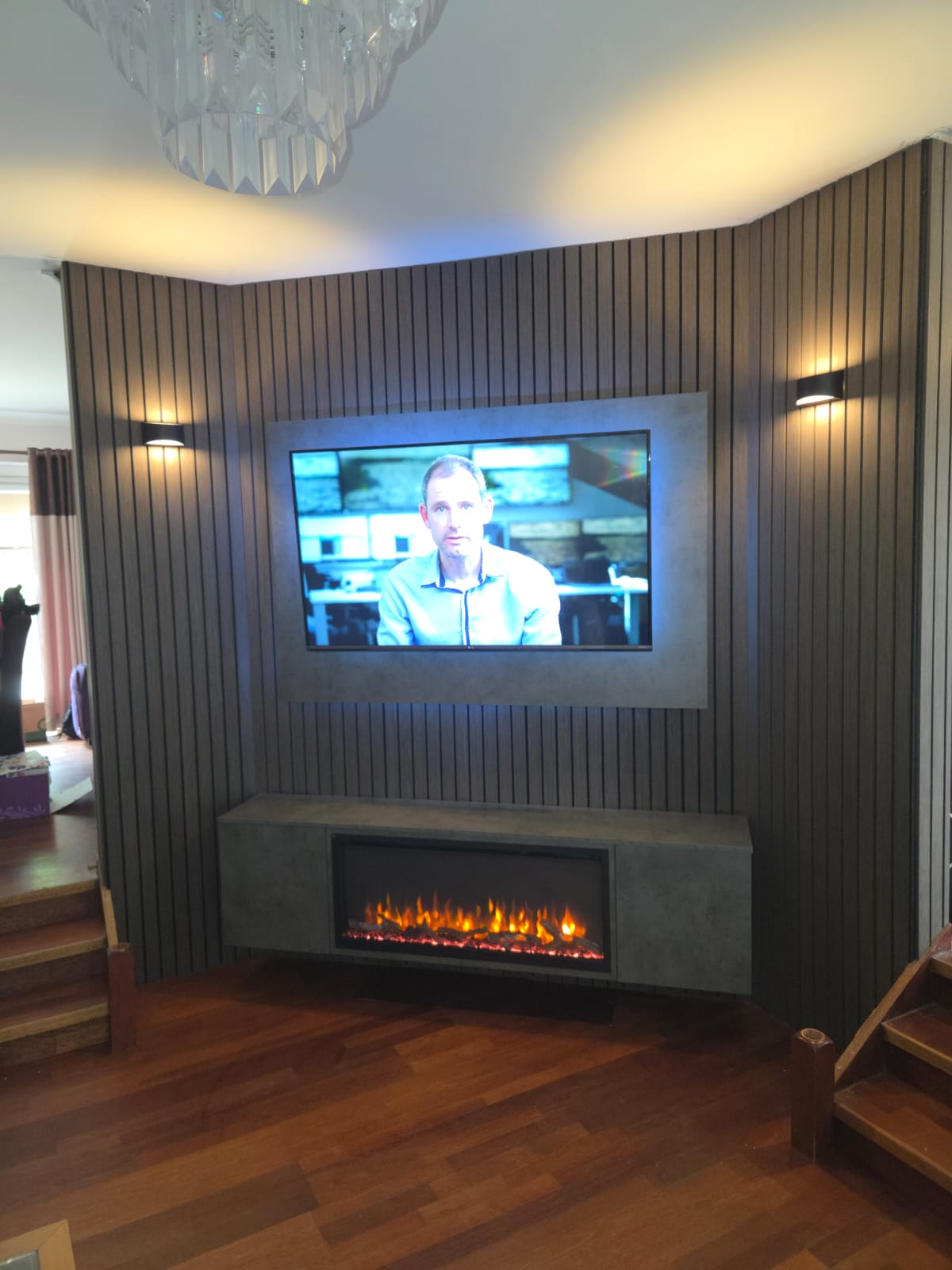 Bespoke media wall installation by West Lothian Feature Walls showing premium craftsmanship and attention to detail