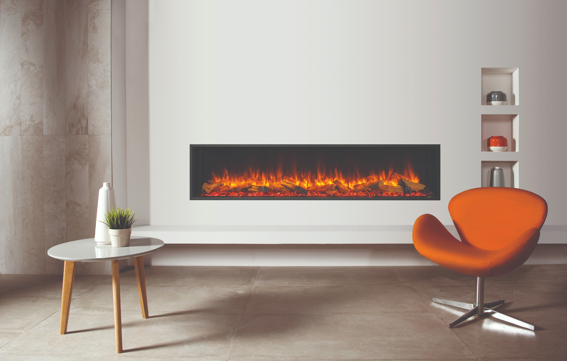 eReflex 195RW electric fireplace for bespoke media walls — supplied and installed across Scotland by West Lothian Feature Walls