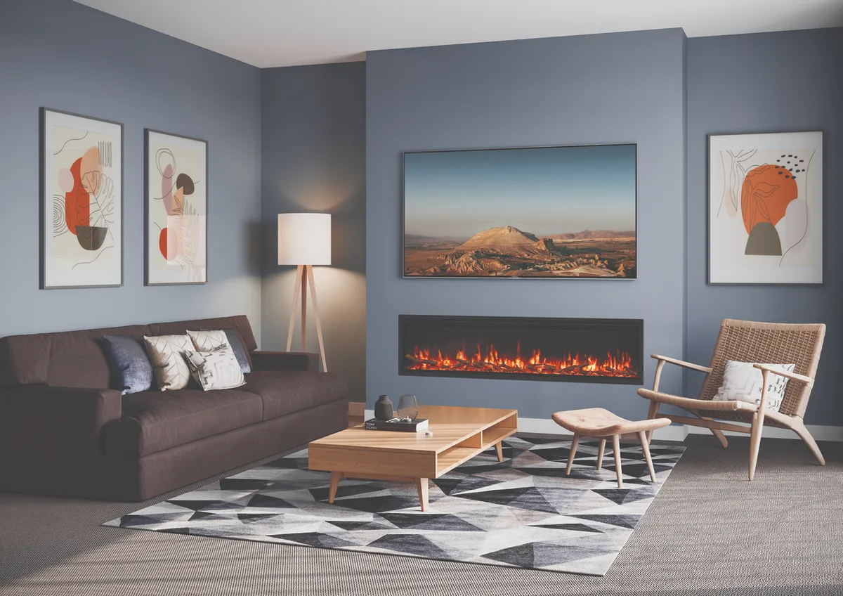 FireFX Atmos 165 electric fireplace for bespoke media walls — supplied and installed across Scotland by West Lothian Feature Walls